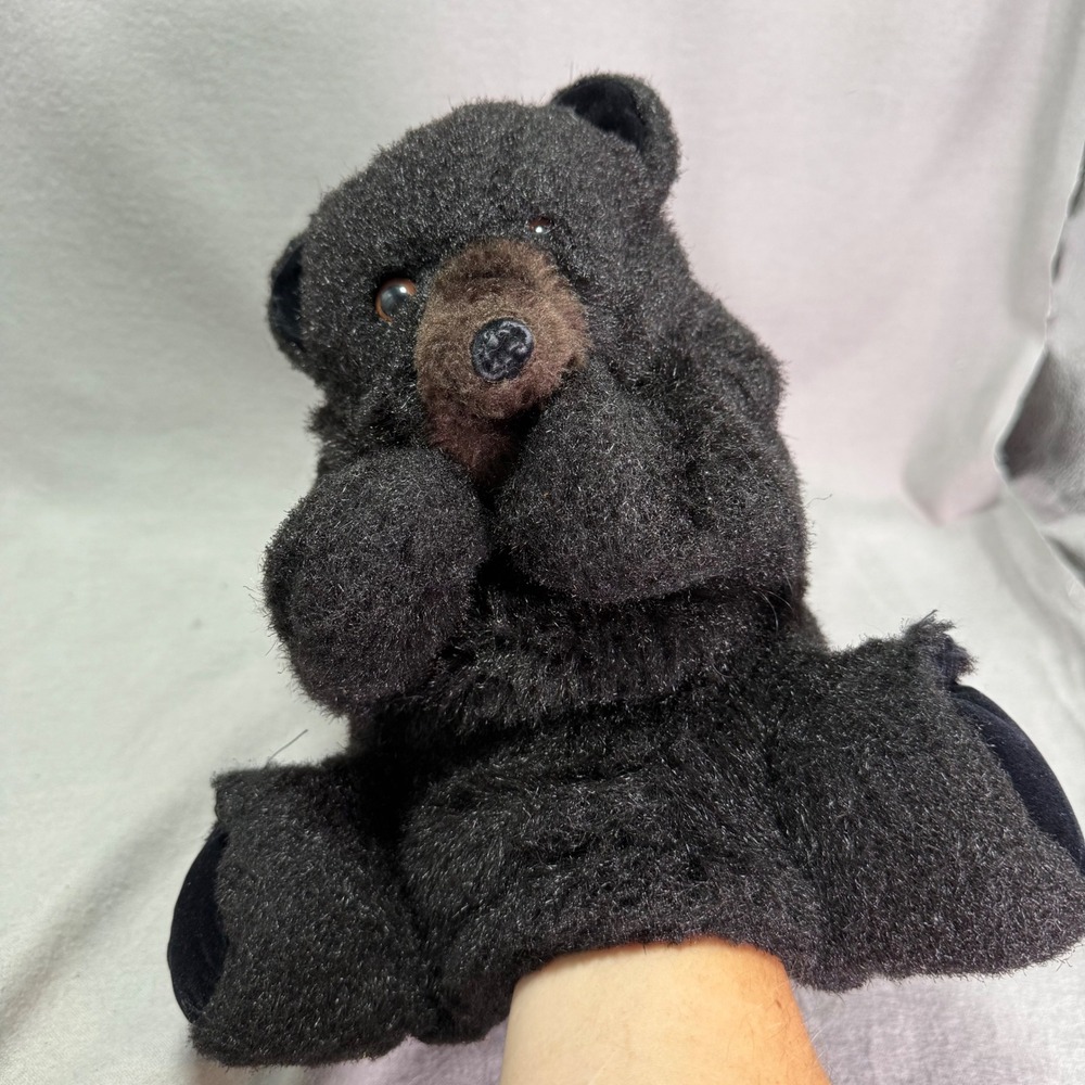 Vintage Folkmanis Furry Folk Baby Black Bear Hand Puppet Made in USA Cabin Core